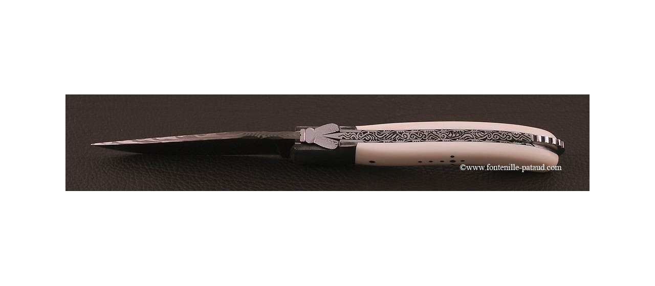 Laguiole Knife Sport Damascus Range ivory Delicate file work Gold