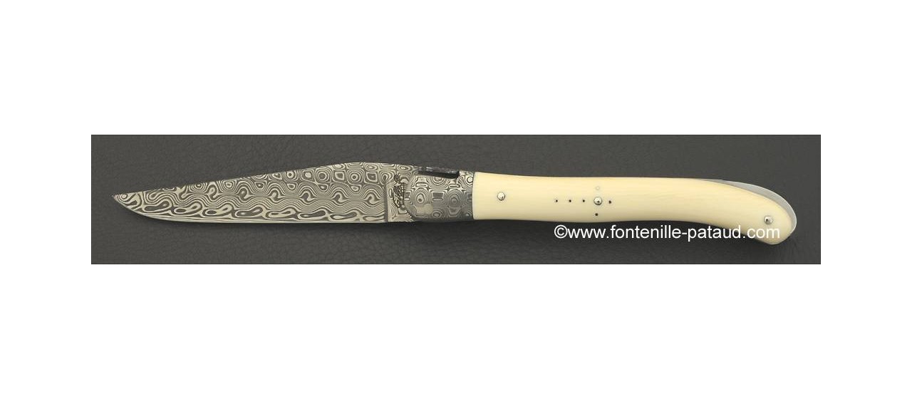 French luxury laguiole knife with ivory and damascus