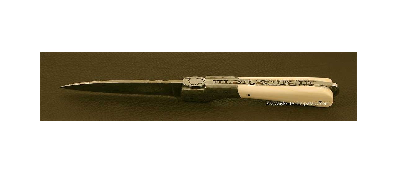 Corsican Sperone knife Damascus Range White Mammoth ivory