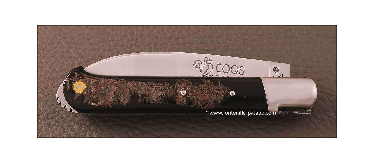 Le 5 Coqs knife Buffalo bark hand made in France