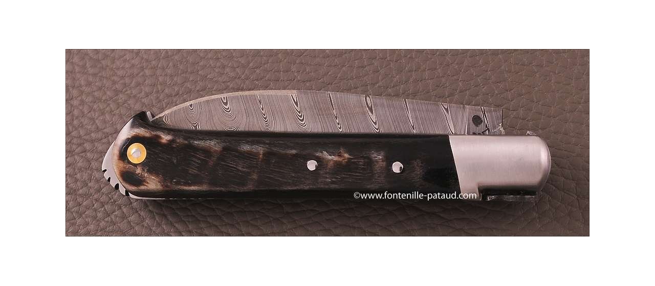 Le 5 Coqs knife Damascus ram horn hand made in France