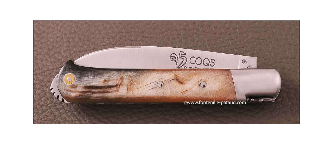 Le 5 Coqs knife dark ram horn hand made in France