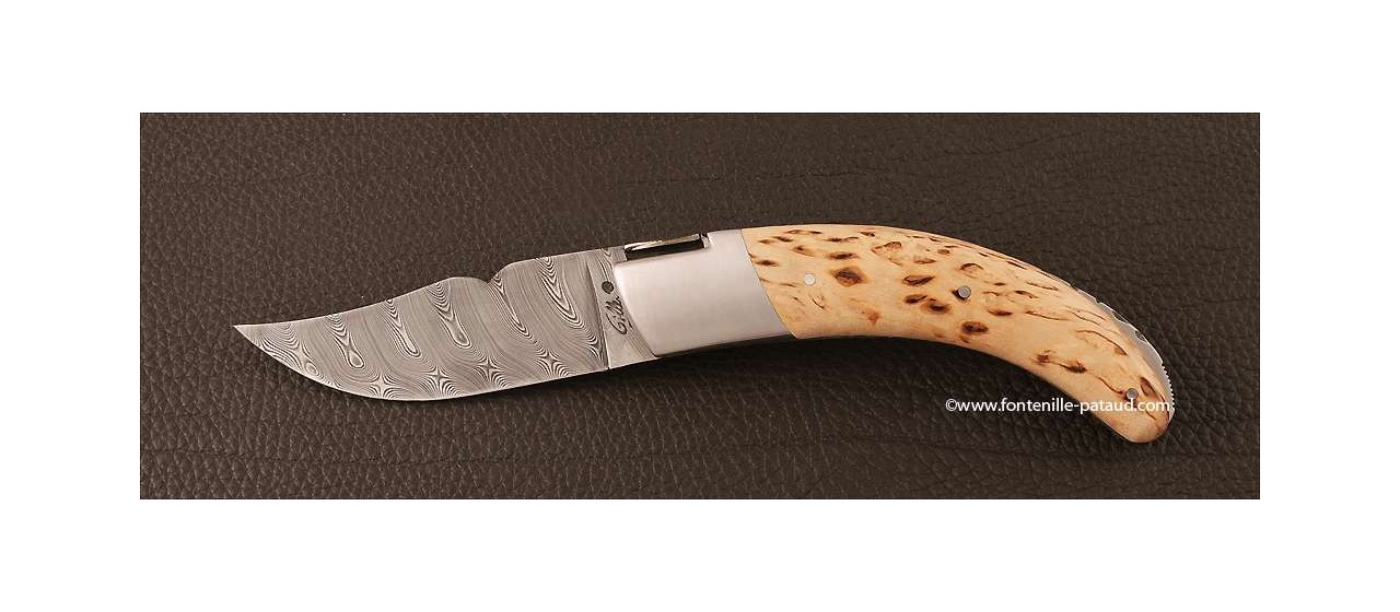 Corsican Rondinara knife Guilloché damascus range curly birch