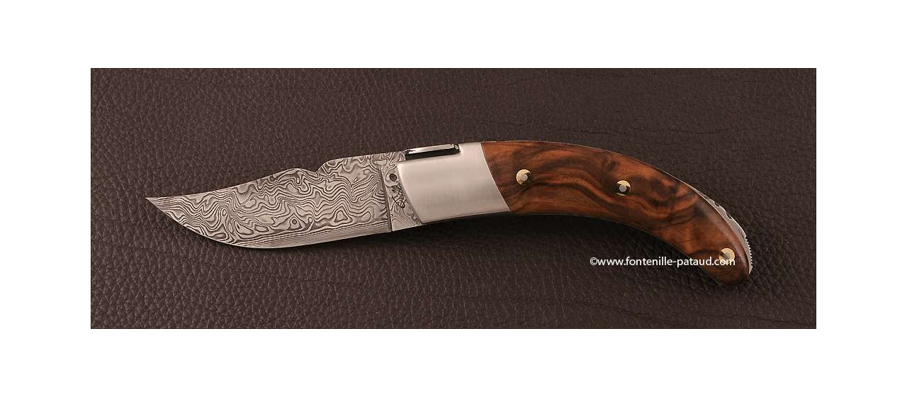 Corsican Rondinara knife Guilloché damascus range walnut