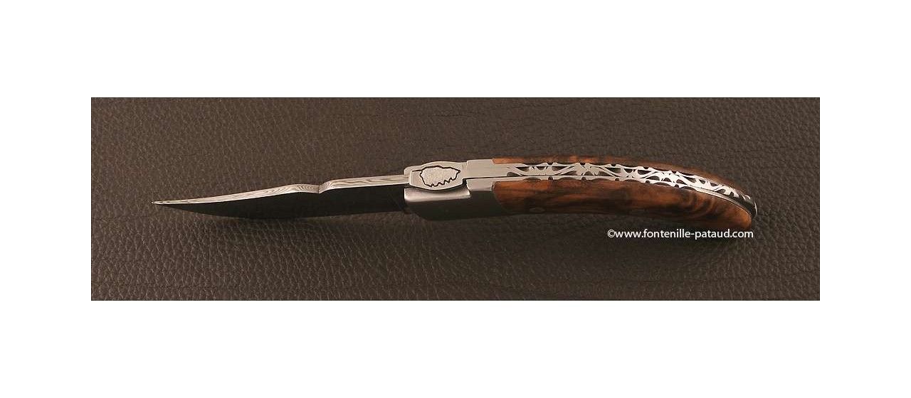 Corsican Rondinara knife Guilloché damascus range walnut