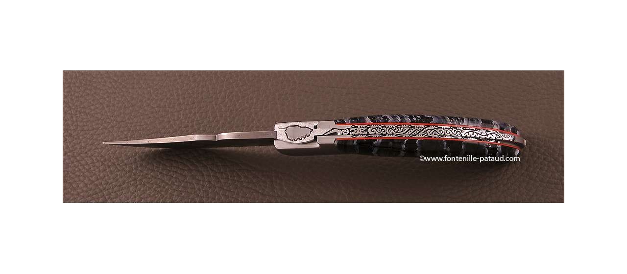 Corsican Rondinara knife with damascus blade molar tooth of mammoth