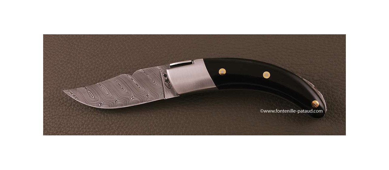 Corsican Rondinara knife damascus range buffalo horn tip