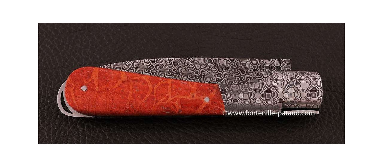 Couteau Sperone Corse Corail rouge Guillochage fin