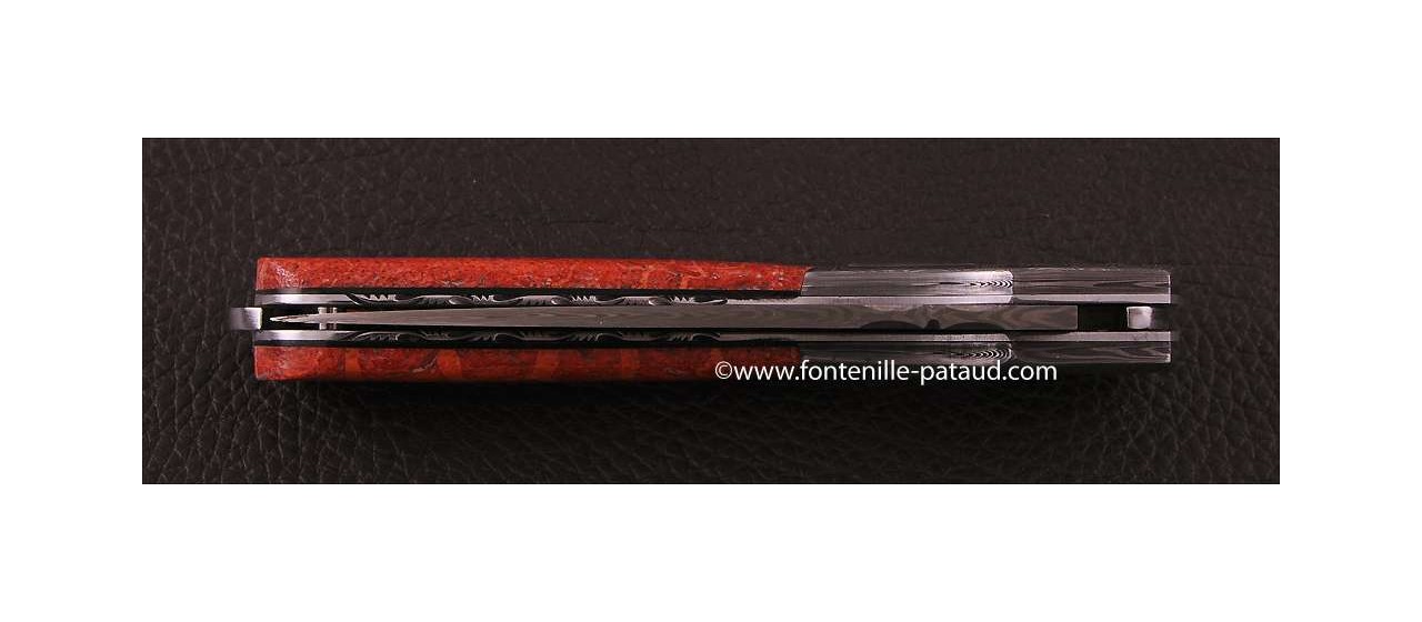 Couteau Sperone Corse Corail rouge Guillochage fin