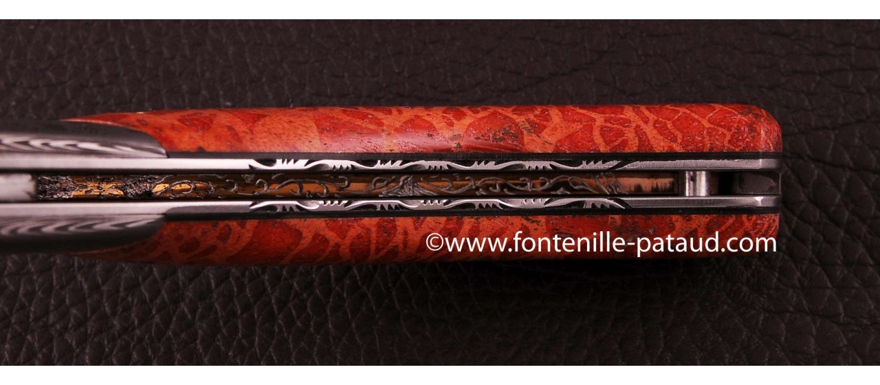 Corsican Rondinara knife damascus range red coral delicate filework