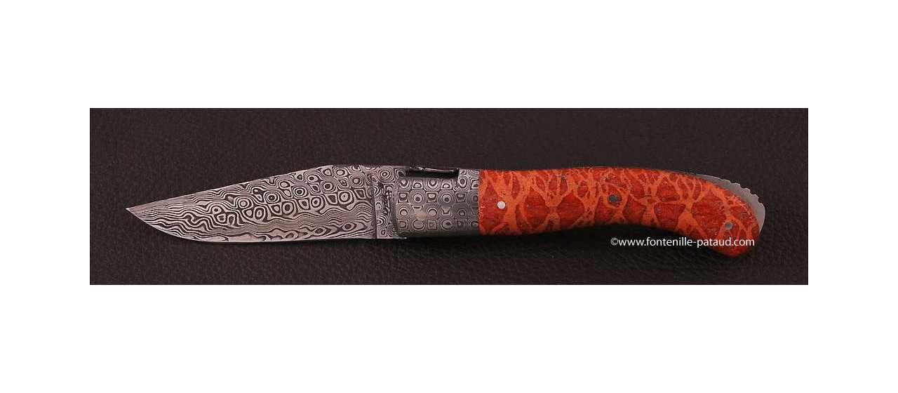 Laguiole Knife Sport Damascus Range Red Coral Delicate file work 