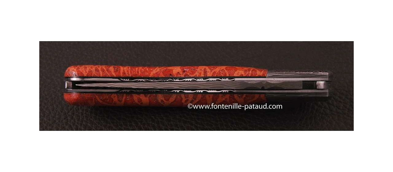 Laguiole Knife Sport Damascus Range Red Coral Delicate file work 