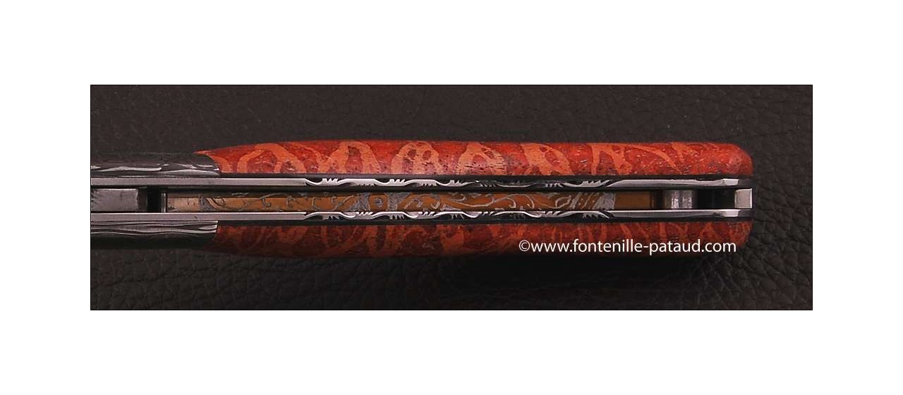 Laguiole Knife Sport Damascus Range Red Coral Delicate file work 