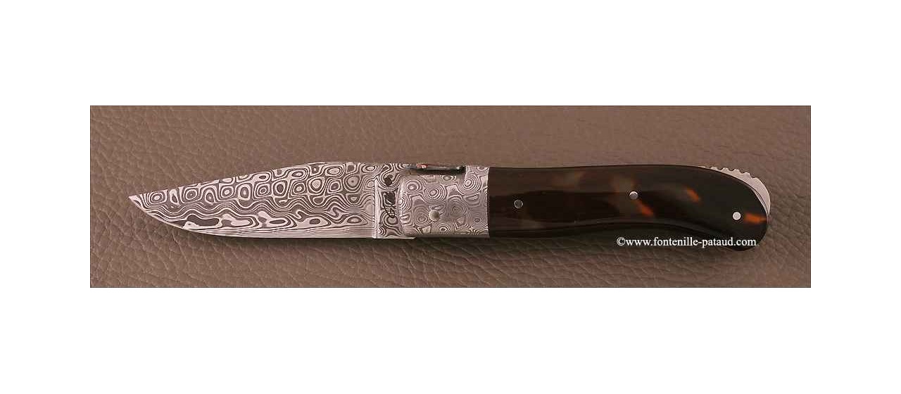 Laguiole Knife Gentleman Damascus Range Genuine Tortoise Delicate file work