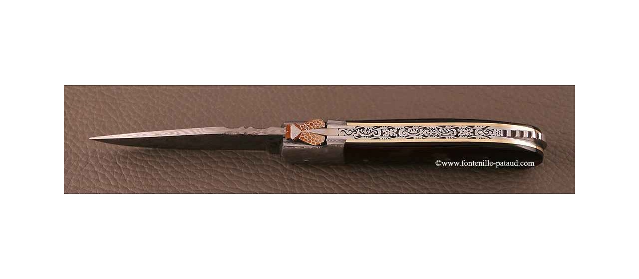 Laguiole Knife Gentleman Damascus Range Genuine Tortoise Delicate file work