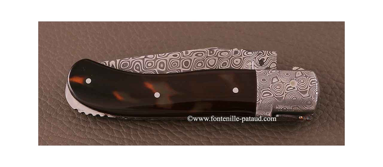 Laguiole Knife Gentleman Damascus Range Genuine Tortoise Delicate file work
