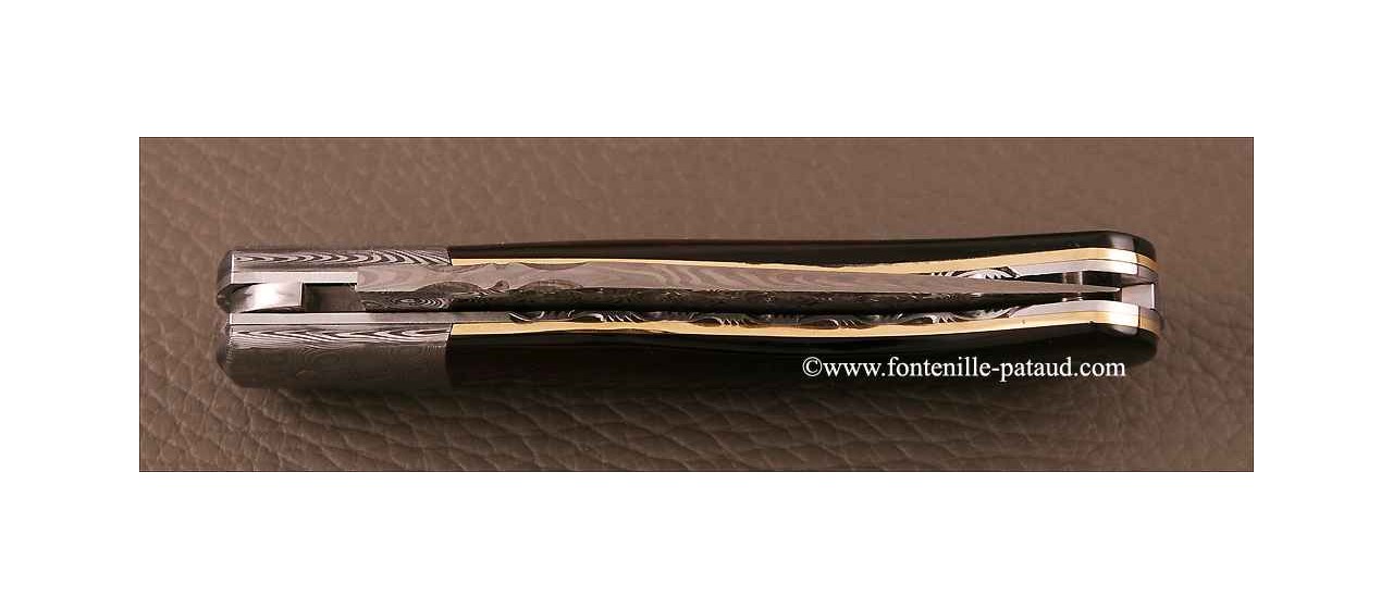 Couteau Laguiole Gentleman Damas Ecaille de tortue Guillochage fin