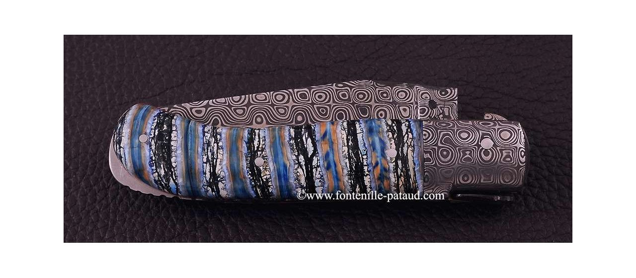 Laguiole Knife Gentleman Damascus Range Molar Tooth of Mammoth Ivory Delicate file work