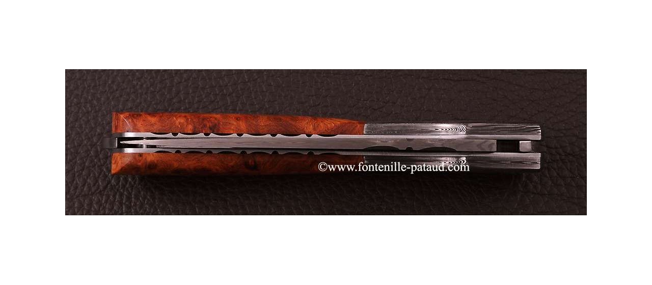 Corsican Sperone knife Damascus Range Stabilized poplar burl