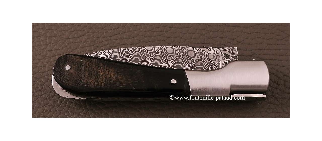 Corsican Pialincu knife Damascus range Buffalo horn bark