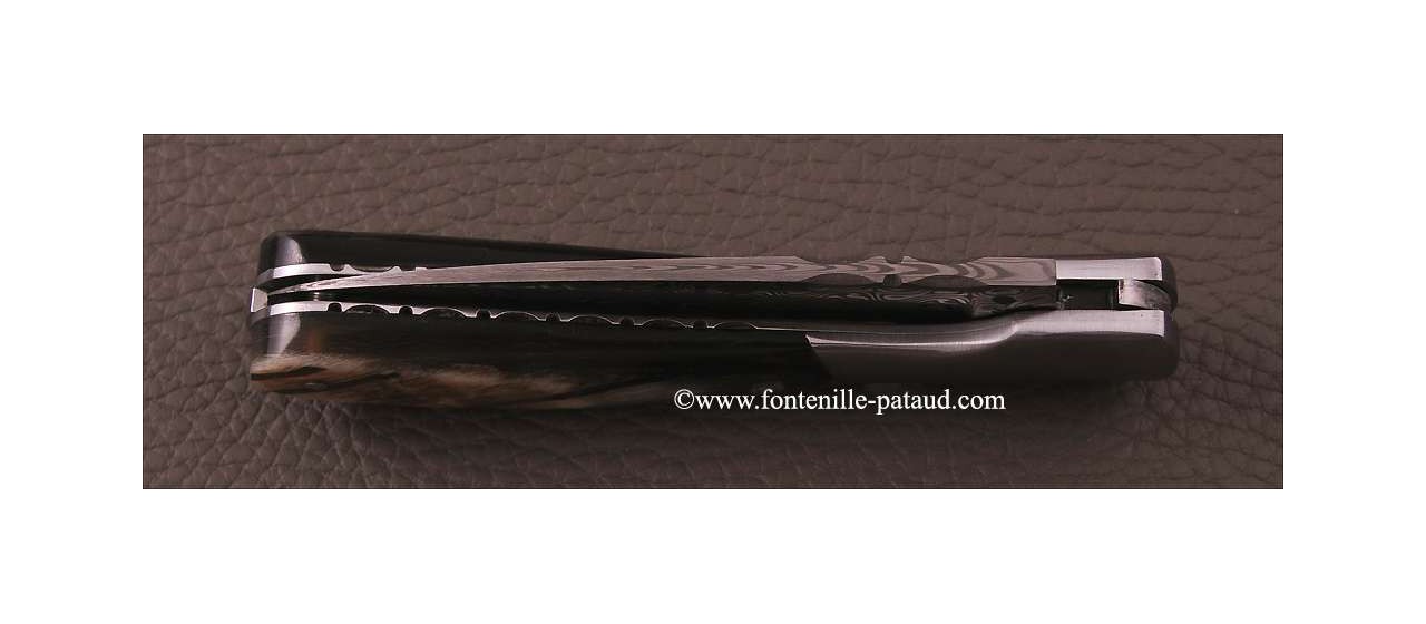 Corsican Pialincu knife Damascus range Black ram horn