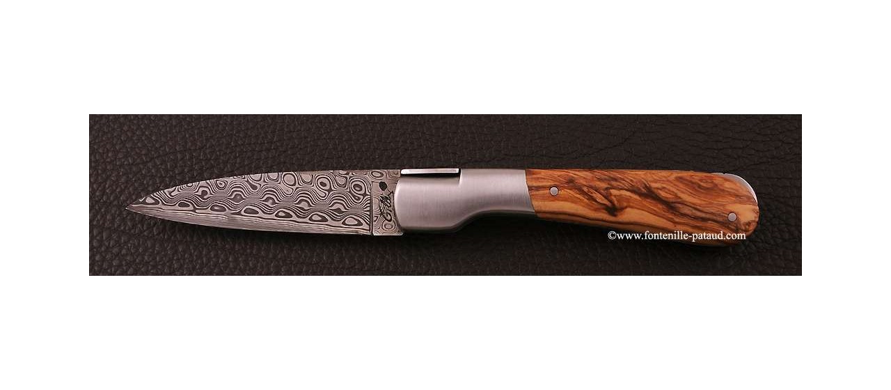 Corsican Pialincu knife Damascus range Olivewood