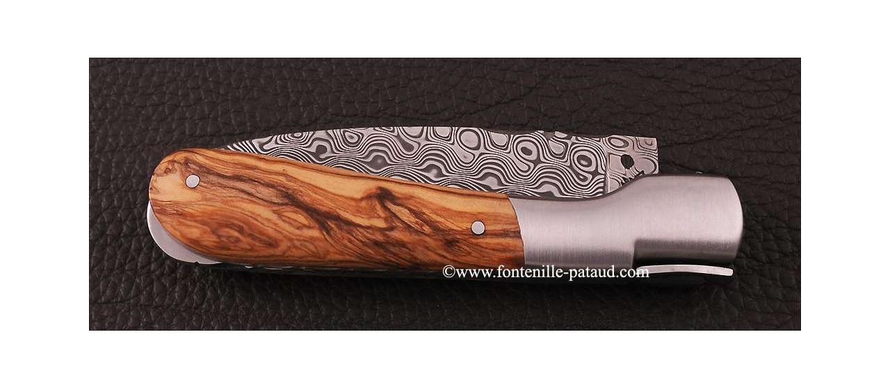 Corsican Pialincu knife Damascus range Olivewood