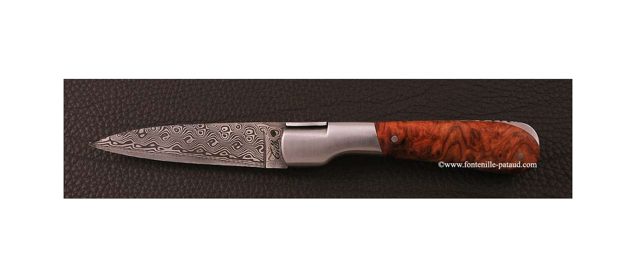 Corsican Pialincu knife Damascus range Stabilized poplar burl