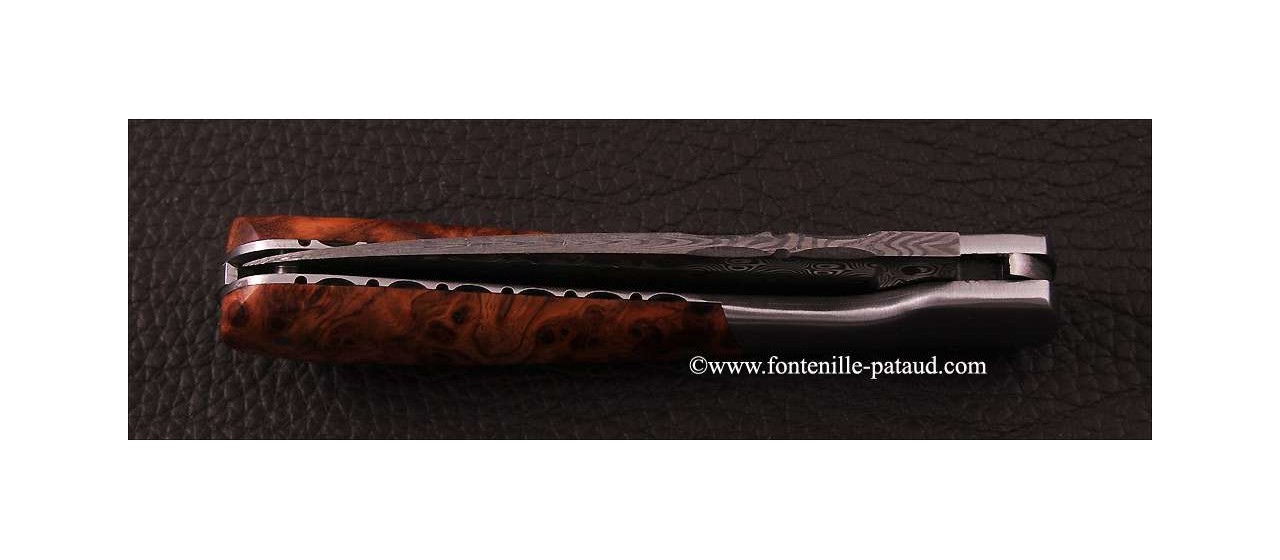 Corsican Pialincu knife Damascus range Stabilized poplar burl