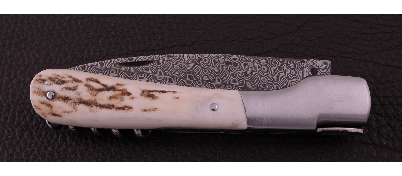 Corsican Vendetta knife Damascus Range with corkscrew Real stag