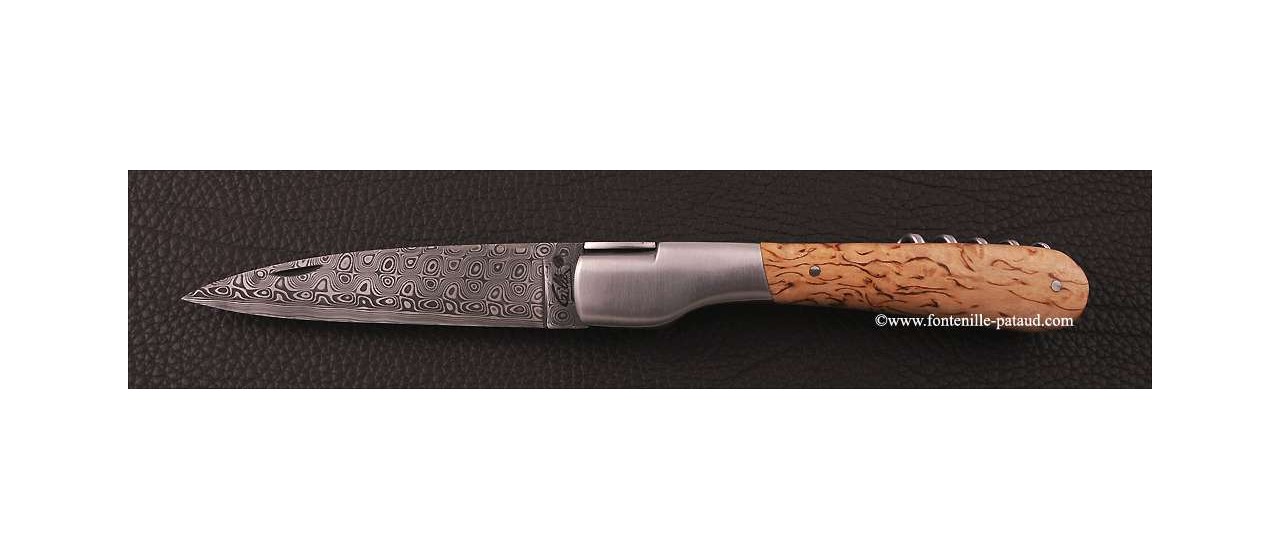 Corsican Vendetta knife Damascus Range with corkscrew Curly birch