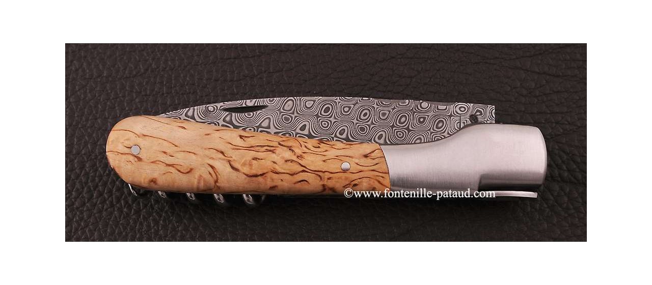 Corsican Vendetta knife Damascus Range with corkscrew Curly birch