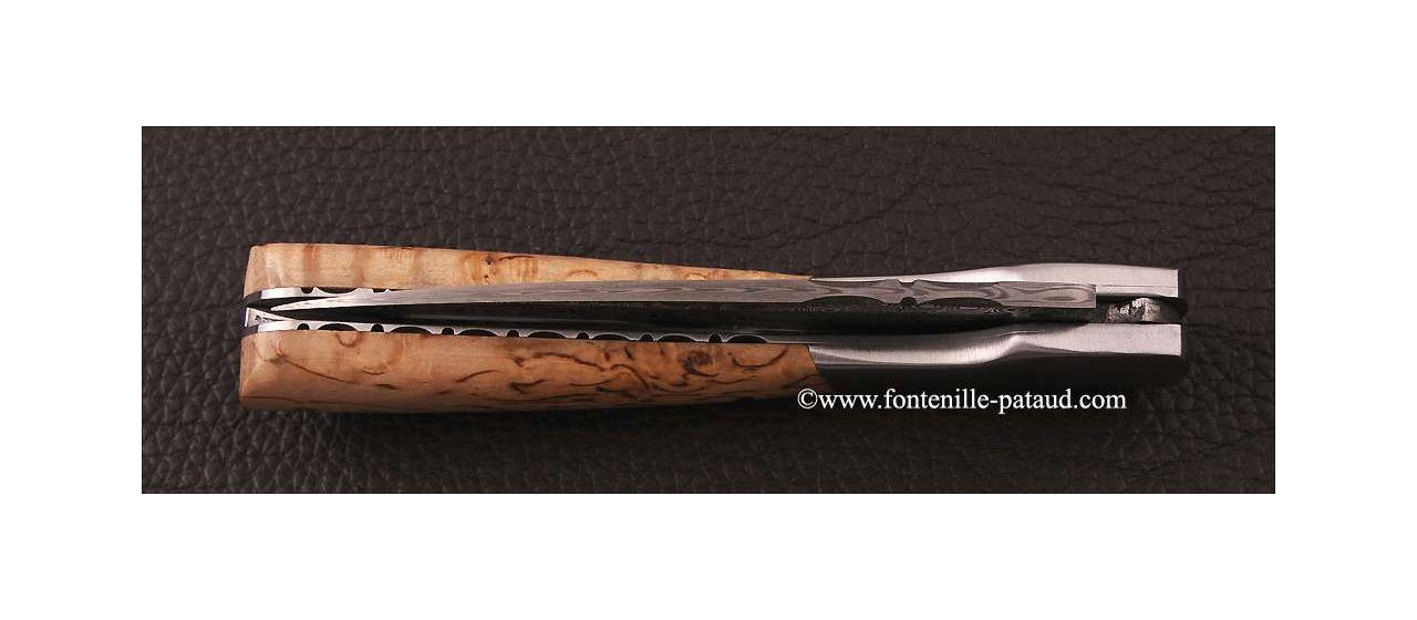 Corsican Vendetta knife Damascus Range with corkscrew Curly birch