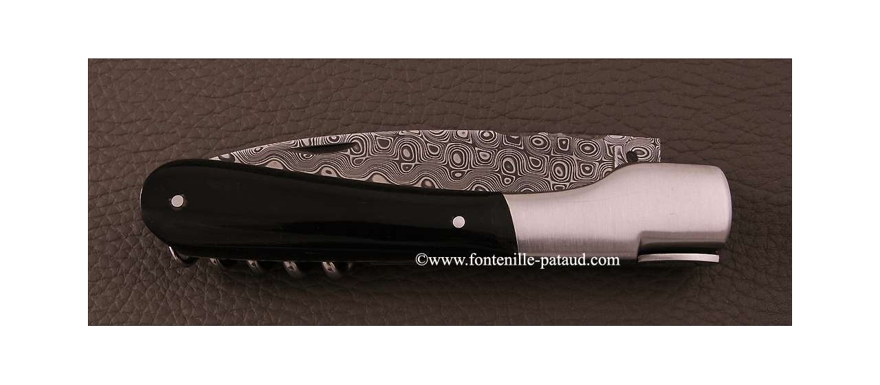Corsican Vendetta knife Damascus Range with corkscrew Buffalo horn tip