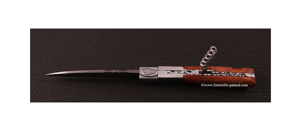 Corsican Vendetta knife Damascus Range with corkscrew Briar