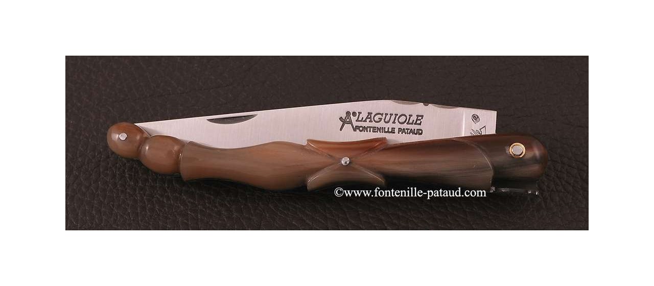 Antique laguiole knife carved cow horn tip