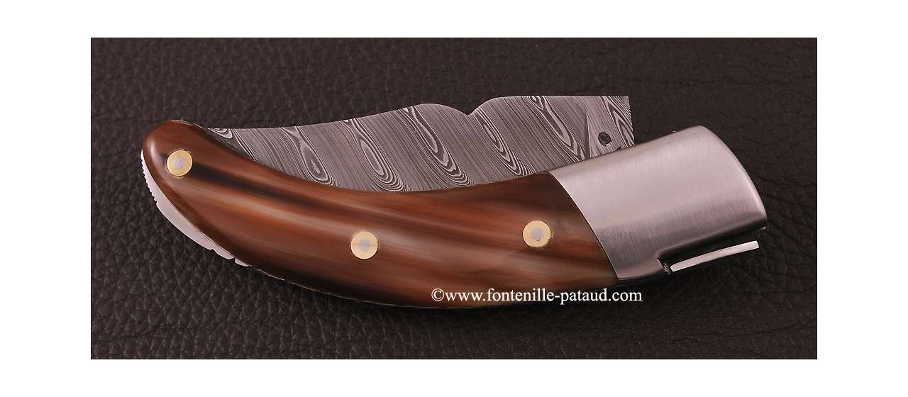 Corsican Rondinara Guilloché knife damascus range real horn tip