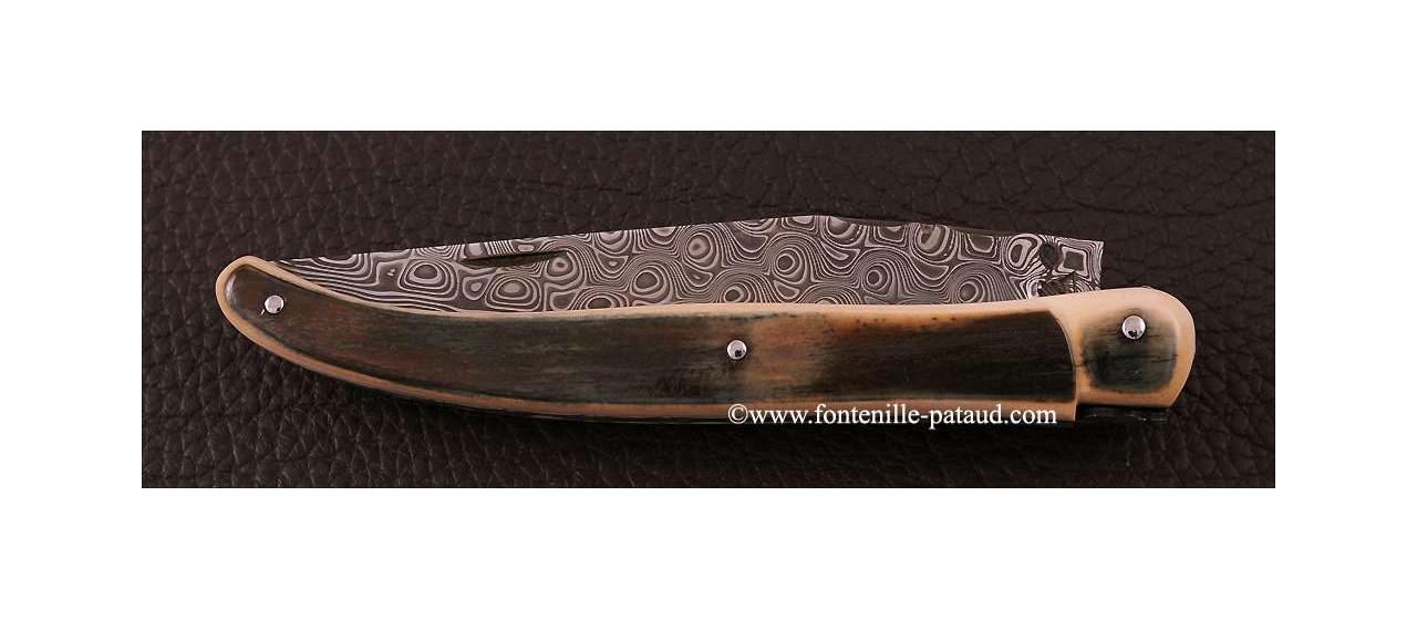 Laguiole Knife Traditional 11 cm Damascus range full handle blue mammoth ivory