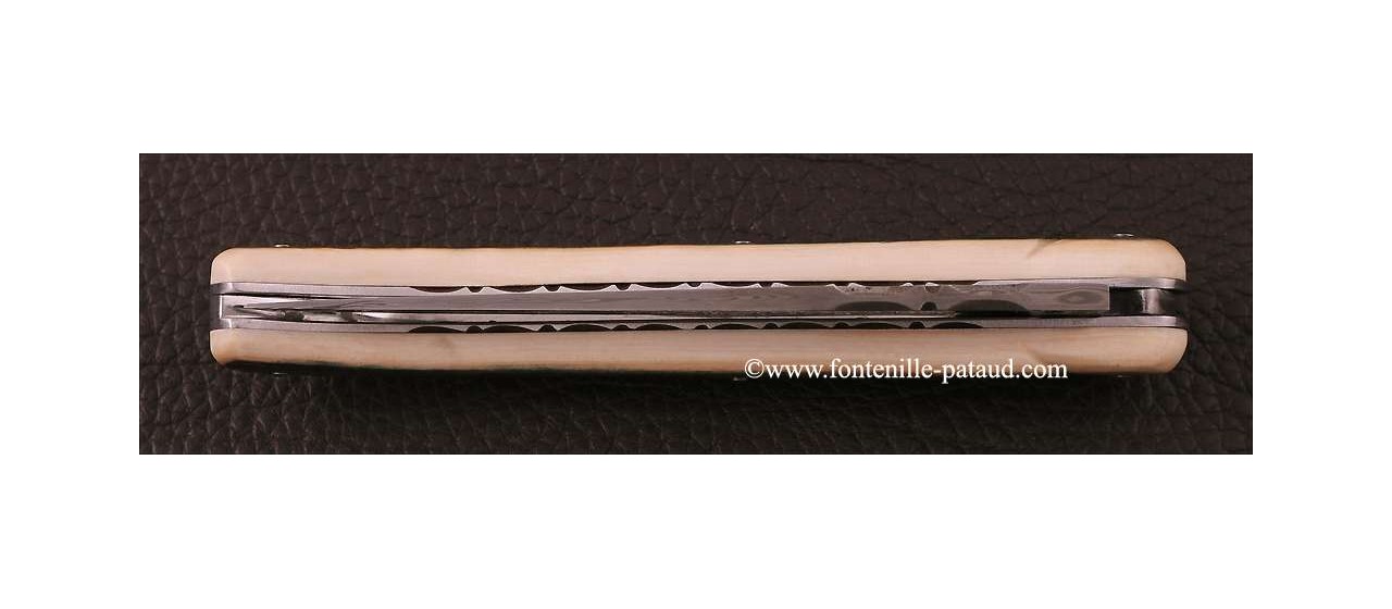 Couteau Laguiole Traditionnel 11 cm Damas plein manche ivoire de mammouth bleu