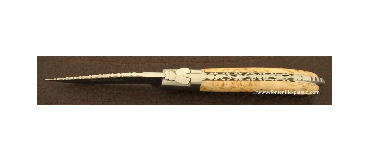 Laguiole Sport knife guilloché curly birch handle
