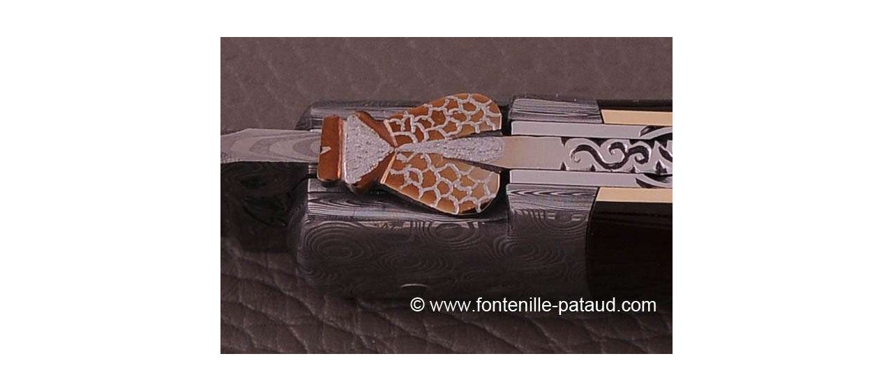 Couteau Laguiole Gentleman Damas Ecaille de tortue Guillochage fin