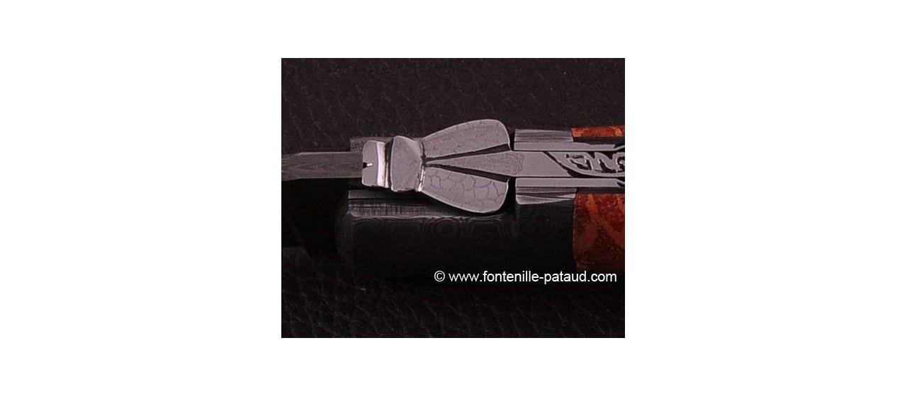 Laguiole Knife Sport Damascus Range Red Coral Delicate file work 