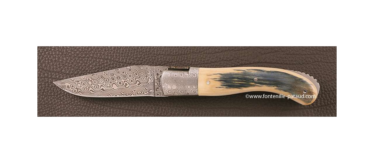 Laguiole Knife Sport Damascus Range Blue mammoth ivory Delicate file work Gold