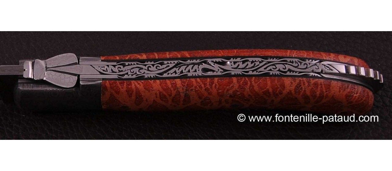 Laguiole Knife Sport Damascus Range Red Coral Delicate file work 