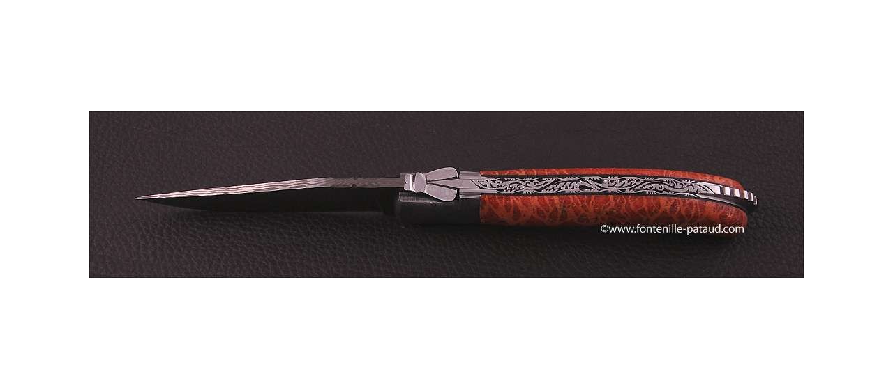 Laguiole Knife Sport Damascus Range Red Coral Delicate file work 