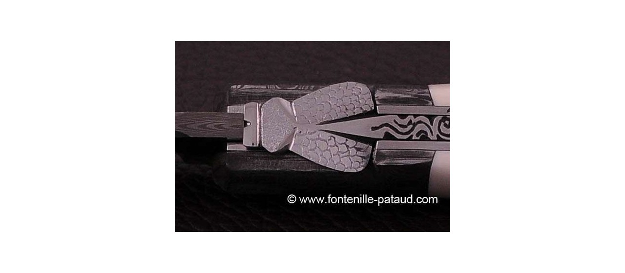 Laguiole Knife Sport Damascus Range ivory Delicate file work Gold