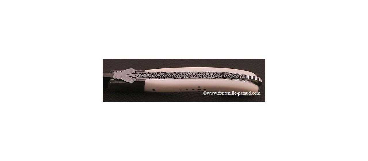 Laguiole Knife Sport Damascus Range ivory Delicate file work Gold