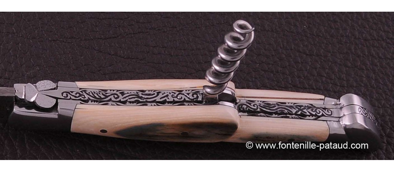 Laguiole Knife Traditional 12 cm Collection Blue fossilized mammoth ivory Delicate file work