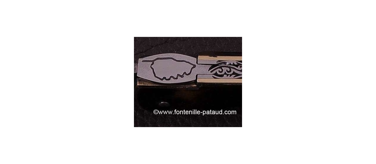 Couteau Sperone Corse plein manche Ecaille de tortue Guillochage fin