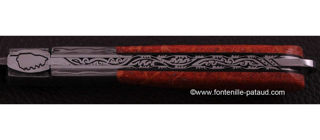 Corsican Sperone knife Collection Range Red Coral fossilized Delicate file work